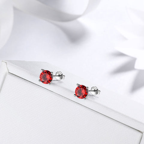 Round Birthstone January Garnet Earrings Stud Women Girls Jewelry Birthday Gift Sterling Silver Round Birthstone January Garnet Earrings Stud Women Girls Jewelry Birthday Gift Sterling Silver