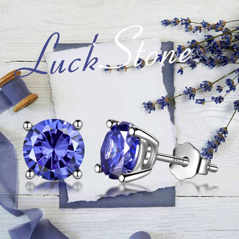 Round Birthstone December Tanzanite Earrings Stud Women Girls Jewelry Birthday Gift Sterling Silver Round Birthstone December Tanzanite Earrings Stud Women Girls Jewelry Birthday Gift Sterling Silver