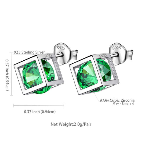 Cubo 3D Birthstone May Orecchini con smeraldo Donna Ragazza Gioielli Regalo Argento sterling Cubo 3D Birthstone May Orecchini con smeraldo Donna Ragazza Gioielli Regalo Argento sterling