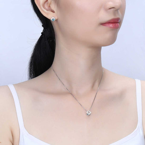 Ensemble de bijoux aigue-marine de mars, pierre de naissance Cube 3D, 3 pièces, cadeau d'anniversaire pour femmes et filles Ensemble de bijoux aigue-marine de mars, pierre de naissance Cube 3D, 3 pièces, cadeau d'anniversaire pour femmes et filles