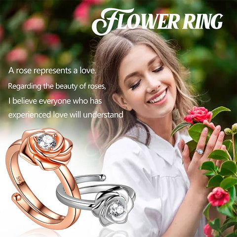Anillo abierto con forma de rosa y flor en 3D, regalo de cumpleaños para mujeres y niñas, Plata de Ley 925 Anillo abierto con forma de rosa y flor en 3D, regalo de cumpleaños para mujeres y niñas, Plata de Ley 925
