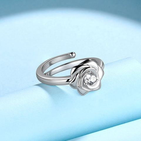 Anillo abierto con forma de rosa y flor en 3D, regalo de cumpleaños para mujeres y niñas, Plata de Ley 925 Anillo abierto con forma de rosa y flor en 3D, regalo de cumpleaños para mujeres y niñas, Plata de Ley 925