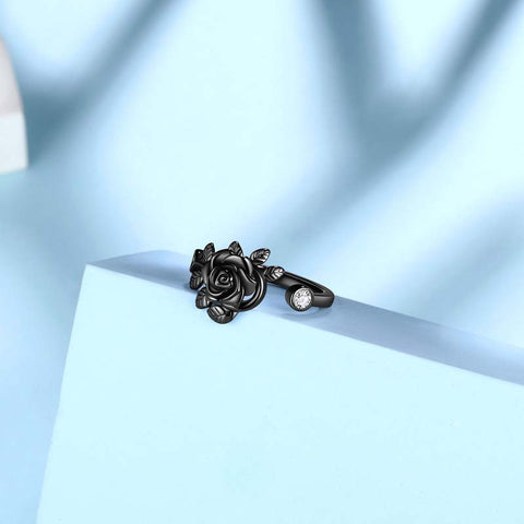 Anello con fiore rosa 3D Gioielli da donna Anello aperto avvolgente in argento sterling 925 Anello con fiore rosa 3D Gioielli da donna Anello aperto avvolgente in argento sterling 925