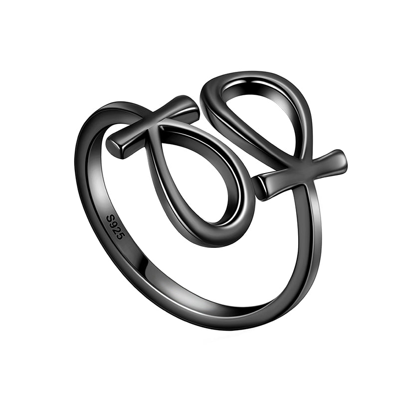 925 Sterling Silver Egyptian Ankh Cross Ring Adjustable Unisex - Rings - Aurora Tears 925 Sterling Silver Egyptian Ankh Cross Ring Adjustable Unisex - Rings - Aurora Tears