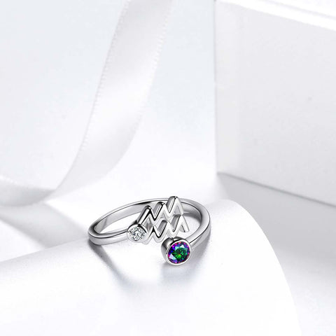 Anéis do Zodíaco Aquário para Mulheres e Meninas, Joias para Presente de Aniversário, Topázio Místico, Prata 925 Anéis do Zodíaco Aquário para Mulheres e Meninas, Joias para Presente de Aniversário, Topázio Místico, Prata 925