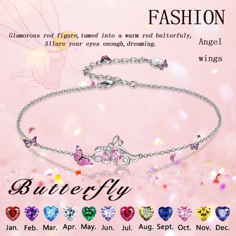 Butterfly Birthstone January Garnet Bracelet Women Girls Jewelry Birthday Gift 925 Sterling Silver Butterfly Birthstone January Garnet Bracelet Women Girls Jewelry Birthday Gift 925 Sterling Silver