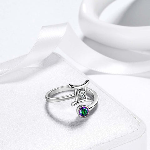 Anéis do Zodíaco de Gêmeos para Mulheres e Meninas, Joias para Presente de Aniversário, Topázio Místico, Prata 925 Anéis do Zodíaco de Gêmeos para Mulheres e Meninas, Joias para Presente de Aniversário, Topázio Místico, Prata 925