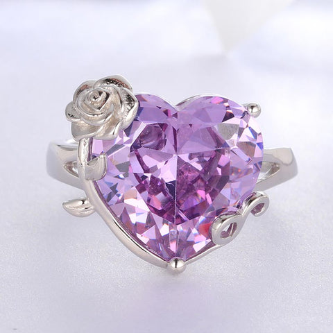 Women Heart Ring 925 Sterling Silver Rose Flower Birthstone Solitaire Ring Jewelry Girls Gift Atrx0034 Women Heart Ring 925 Sterling Silver Rose Flower Birthstone Solitaire Ring Jewelry Girls Gift Atrx0034