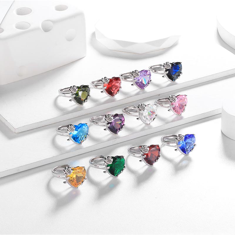 Women Heart Ring 925 Sterling Silver Rose Flower Birthstone Solitaire Ring Jewelry Girls Gift Atrx0034 Women Heart Ring 925 Sterling Silver Rose Flower Birthstone Solitaire Ring Jewelry Girls Gift Atrx0034