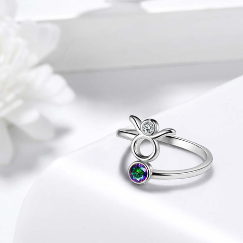 Anillos del zodiaco Tauro, joyería para mujeres y niñas, regalo de cumpleaños, topacio místico, plata 925 Anillos del zodiaco Tauro, joyería para mujeres y niñas, regalo de cumpleaños, topacio místico, plata 925
