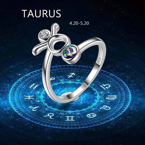 Anillos del zodiaco Tauro, joyería para mujeres y niñas, regalo de cumpleaños, topacio místico, plata 925 Anillos del zodiaco Tauro, joyería para mujeres y niñas, regalo de cumpleaños, topacio místico, plata 925