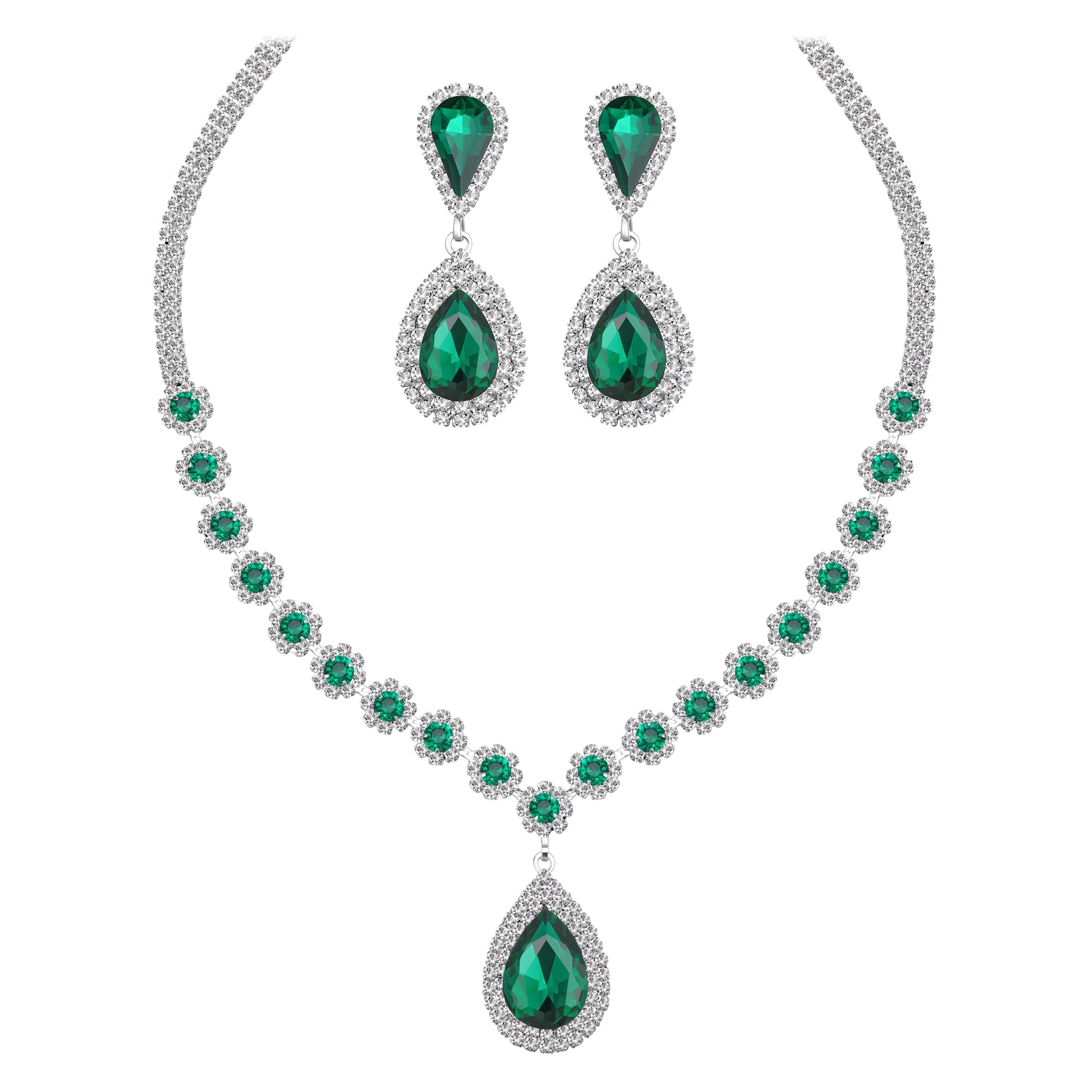 Juwaliy Women Bridal Wedding Jewelry Set Teardrop Crystal Necklace Earrings For Bride Bridesmaid Party Prom Gifts Atsx0003 Juwaliy Women Bridal Wedding Jewelry Set Teardrop Crystal Necklace Earrings For Bride Bridesmaid Party Prom Gifts Atsx0003