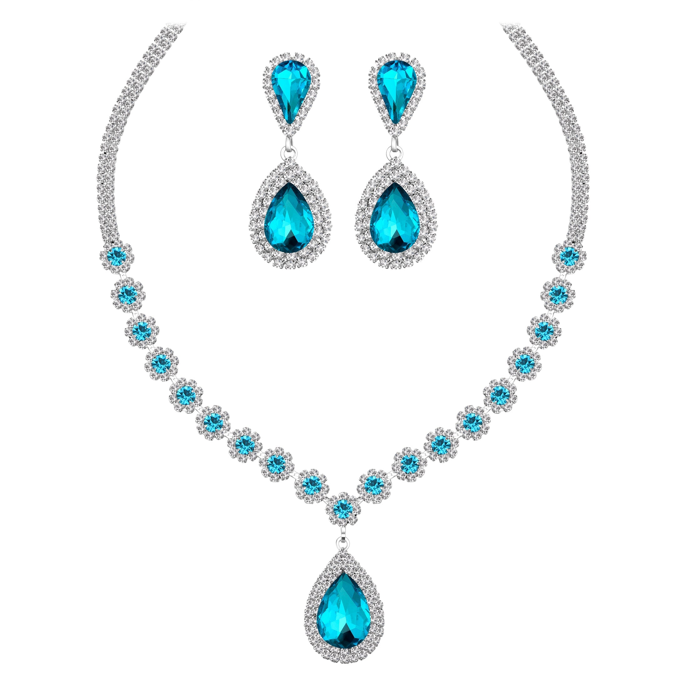 Juwaliy Women Bridal Wedding Jewelry Set Teardrop Crystal Necklace Earrings For Bride Bridesmaid Party Prom Gifts Atsx0003 Juwaliy Women Bridal Wedding Jewelry Set Teardrop Crystal Necklace Earrings For Bride Bridesmaid Party Prom Gifts Atsx0003