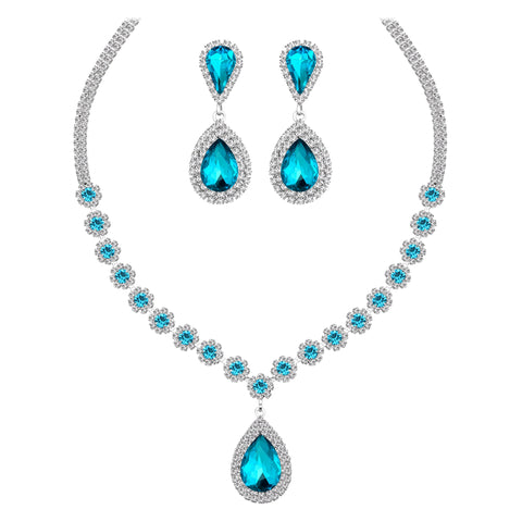 Juwaliy Women Bridal Wedding Jewelry Set Teardrop Crystal Necklace Earrings For Bride Bridesmaid Party Prom Gifts Atsx0003 Juwaliy Women Bridal Wedding Jewelry Set Teardrop Crystal Necklace Earrings For Bride Bridesmaid Party Prom Gifts Atsx0003