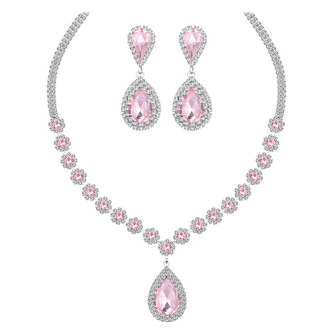 Juwaliy Women Bridal Wedding Jewelry Set Teardrop Crystal Necklace Earrings For Bride Bridesmaid Party Prom Gifts Atsx0003 Juwaliy Women Bridal Wedding Jewelry Set Teardrop Crystal Necklace Earrings For Bride Bridesmaid Party Prom Gifts Atsx0003