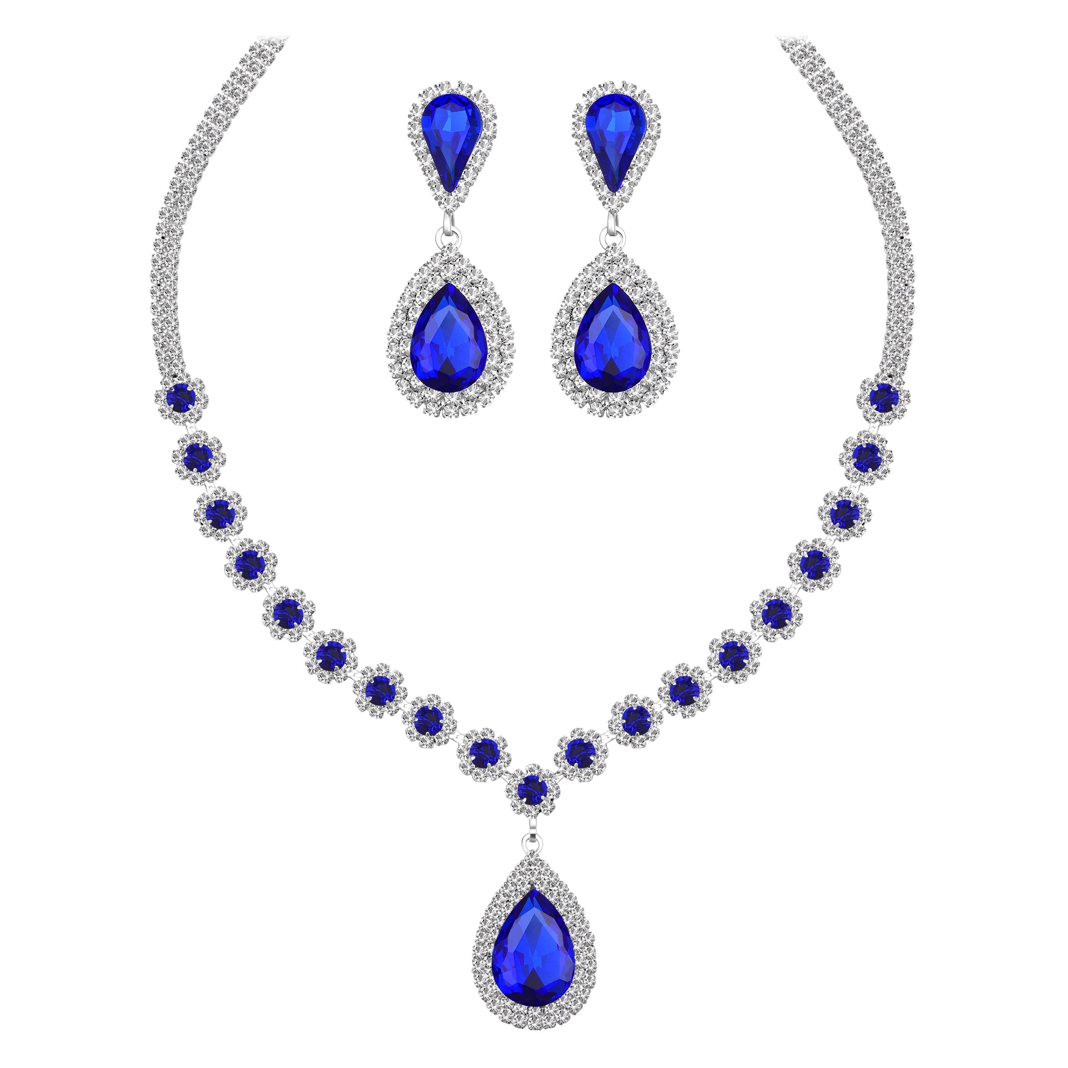 Juwaliy Women Bridal Wedding Jewelry Set Teardrop Crystal Necklace Earrings For Bride Bridesmaid Party Prom Gifts Atsx0003 Juwaliy Women Bridal Wedding Jewelry Set Teardrop Crystal Necklace Earrings For Bride Bridesmaid Party Prom Gifts Atsx0003