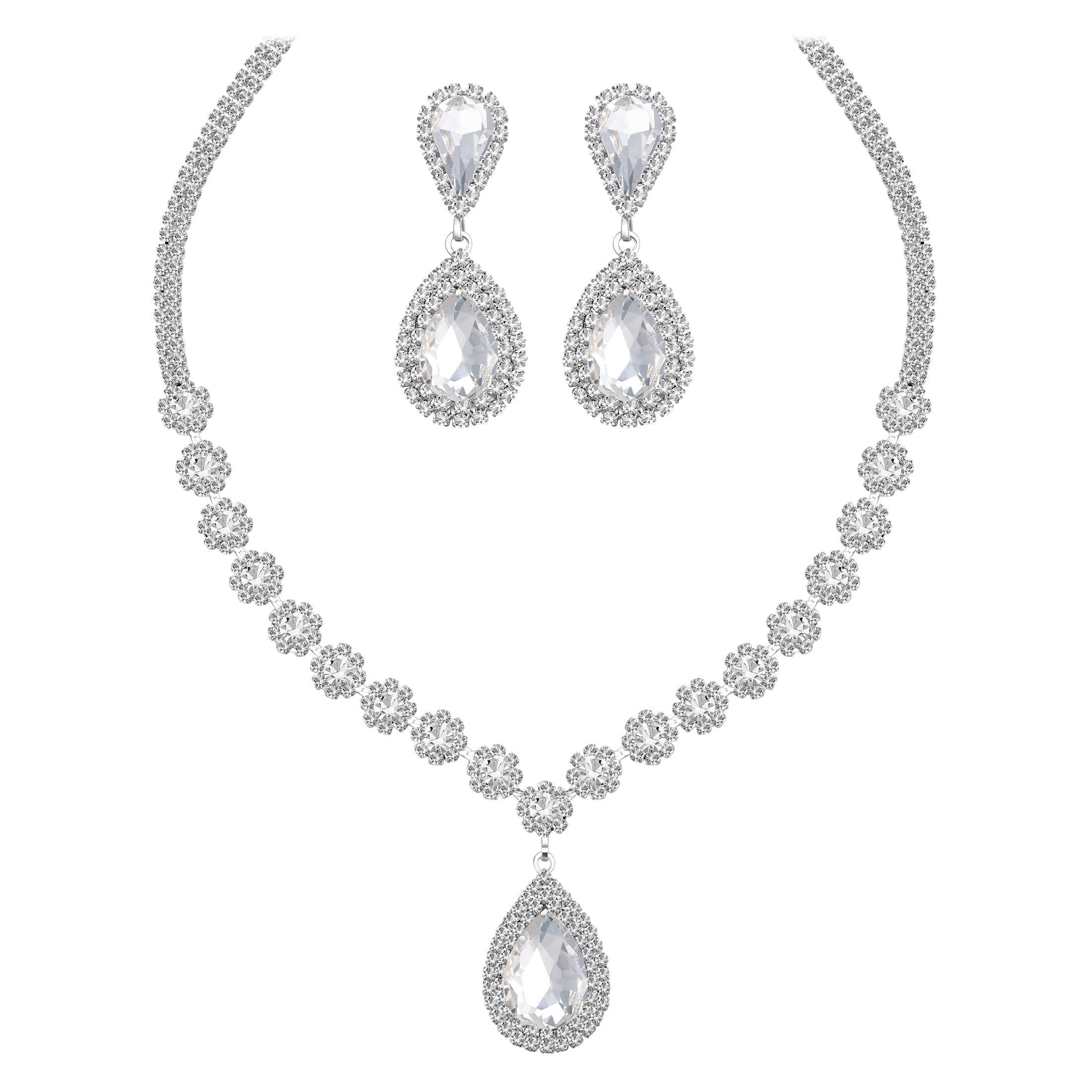Juwaliy Women Bridal Wedding Jewelry Set Teardrop Crystal Necklace Earrings For Bride Bridesmaid Party Prom Gifts Atsx0003 Juwaliy Women Bridal Wedding Jewelry Set Teardrop Crystal Necklace Earrings For Bride Bridesmaid Party Prom Gifts Atsx0003
