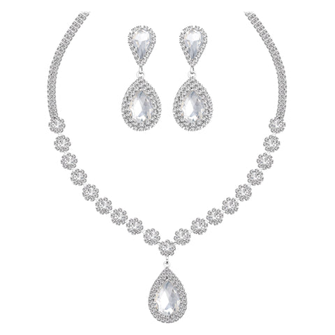 Juwaliy Women Bridal Wedding Jewelry Set Teardrop Crystal Necklace Earrings For Bride Bridesmaid Party Prom Gifts Atsx0003 Juwaliy Women Bridal Wedding Jewelry Set Teardrop Crystal Necklace Earrings For Bride Bridesmaid Party Prom Gifts Atsx0003