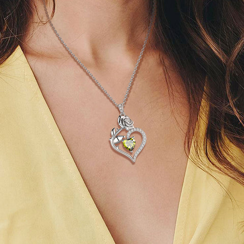 August Peridot Necklace Women Heart Birthstone Pendant Flower Rose Jewelry Birthday Gifts August Peridot Necklace Women Heart Birthstone Pendant Flower Rose Jewelry Birthday Gifts