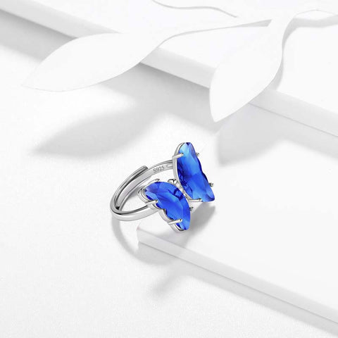 Anillo de mariposa azul con piedra natal de zafiro de septiembre, joyería para mujeres y niñas, regalo de cumpleaños Anillo de mariposa azul con piedra natal de zafiro de septiembre, joyería para mujeres y niñas, regalo de cumpleaños