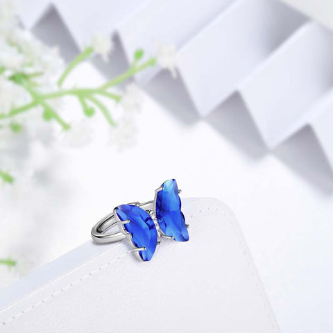 Anillo de mariposa azul con piedra natal de zafiro de septiembre, joyería para mujeres y niñas, regalo de cumpleaños Anillo de mariposa azul con piedra natal de zafiro de septiembre, joyería para mujeres y niñas, regalo de cumpleaños