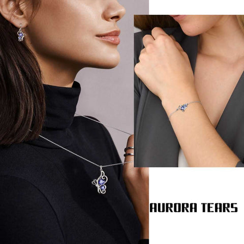 Conjunto de joias de tanzanita com pedra de nascimento de borboleta, 4 peças, presente de aniversário para mulheres e meninas Conjunto de joias de tanzanita com pedra de nascimento de borboleta, 4 peças, presente de aniversário para mulheres e meninas