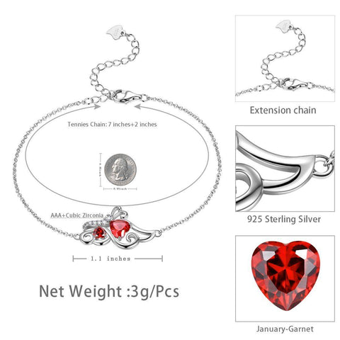 Butterfly Birthstone January Garnet Bracelet Women Girls Jewelry Birthday Gift 925 Sterling Silver Butterfly Birthstone January Garnet Bracelet Women Girls Jewelry Birthday Gift 925 Sterling Silver