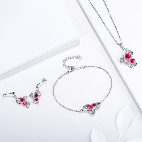 Ensemble de bijoux avec pierre de naissance papillon et rubis de juillet, 4 pièces, cadeau d'anniversaire pour femmes et filles Ensemble de bijoux avec pierre de naissance papillon et rubis de juillet, 4 pièces, cadeau d'anniversaire pour femmes et filles