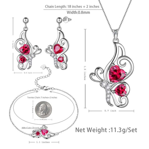 Ensemble de bijoux avec pierre de naissance papillon et rubis de juillet, 4 pièces, cadeau d'anniversaire pour femmes et filles Ensemble de bijoux avec pierre de naissance papillon et rubis de juillet, 4 pièces, cadeau d'anniversaire pour femmes et filles