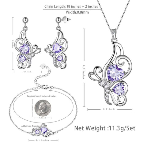 Conjunto de joias de alexandrita com pedra de nascimento de borboleta, 4 peças, presente de aniversário para mulheres e meninas Conjunto de joias de alexandrita com pedra de nascimento de borboleta, 4 peças, presente de aniversário para mulheres e meninas