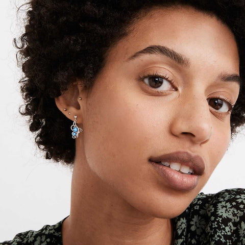 Boucles d'oreilles papillon avec pierre de naissance de mars, aigue-marine, bijoux pour femmes et filles, cadeau d'anniversaire, argent sterling Boucles d'oreilles papillon avec pierre de naissance de mars, aigue-marine, bijoux pour femmes et filles, cadeau d'anniversaire, argent sterling