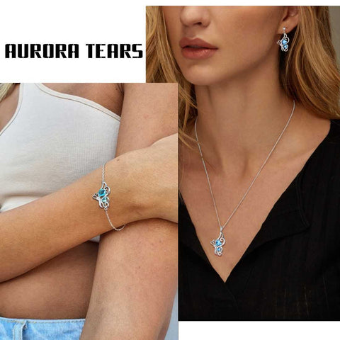 Butterfly Birthstone March Aquamarine Jewelry Set 4PCS Women Girls Birthday Gift Butterfly Birthstone March Aquamarine Jewelry Set 4PCS Women Girls Birthday Gift