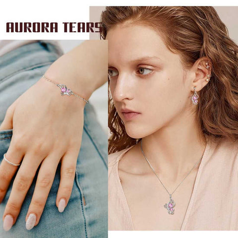 Conjunto de joias de turmalina com pedra de nascimento de outubro, borboleta, 4 peças, presente de aniversário para mulheres e meninas Conjunto de joias de turmalina com pedra de nascimento de outubro, borboleta, 4 peças, presente de aniversário para mulheres e meninas