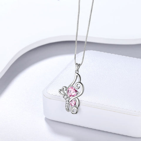 Butterfly Birthstone October Tourmaline Necklace Women Girls Jewelry Birthday Gift Sterling Silver Butterfly Birthstone October Tourmaline Necklace Women Girls Jewelry Birthday Gift Sterling Silver
