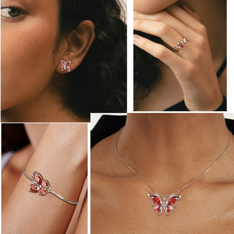Schmetterlingsring, offener Geburtsstein, Januar-Granat, Damen- und Mädchenschmuck, Geburtstagsgeschenk Schmetterlingsring, offener Geburtsstein, Januar-Granat, Damen- und Mädchenschmuck, Geburtstagsgeschenk