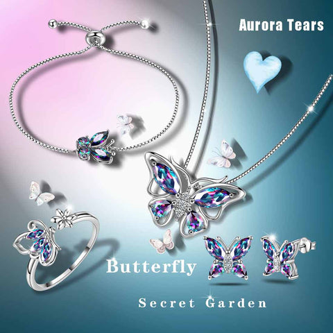 Schmetterlings-Regenbogen-Mystic-Topas-Schmuckset, 5-teilig, für Damen und Mädchen, Geschenk aus Sterlingsilber Schmetterlings-Regenbogen-Mystic-Topas-Schmuckset, 5-teilig, für Damen und Mädchen, Geschenk aus Sterlingsilber