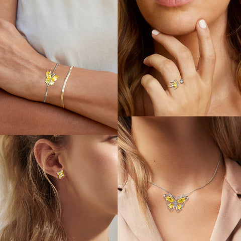 Ensemble de bijoux en Citrine de novembre avec pierre de naissance papillon, 4 pièces, cadeau d'anniversaire pour femmes et filles Ensemble de bijoux en Citrine de novembre avec pierre de naissance papillon, 4 pièces, cadeau d'anniversaire pour femmes et filles