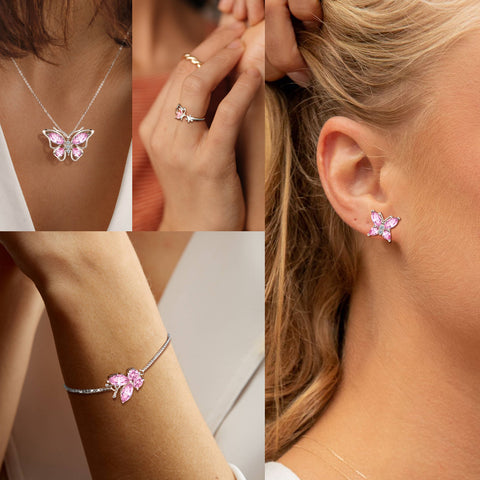 Juego de joyas de turmalina de octubre con piedra natal de mariposa, 5 piezas, regalo de cumpleaños para mujeres y niñas Juego de joyas de turmalina de octubre con piedra natal de mariposa, 5 piezas, regalo de cumpleaños para mujeres y niñas