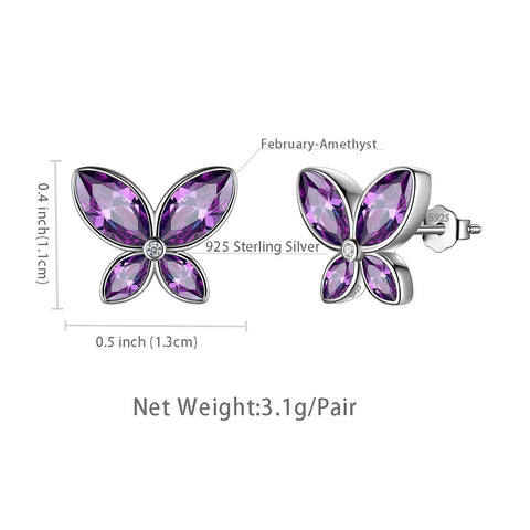 Boucles d'oreilles papillon avec pierre de naissance février améthyste, bijoux pour femmes et filles, cadeau d'anniversaire Boucles d'oreilles papillon avec pierre de naissance février améthyste, bijoux pour femmes et filles, cadeau d'anniversaire