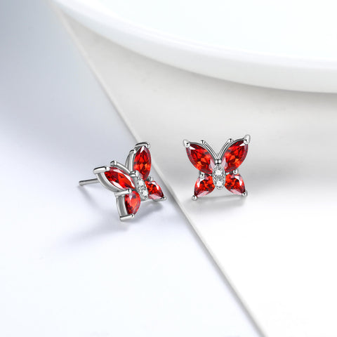 Women Stud Earrings Butterfly Birthstone January Garnet Girls Jewelry Birthday Gift Women Stud Earrings Butterfly Birthstone January Garnet Girls Jewelry Birthday Gift