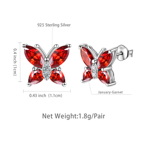 Women Stud Earrings Butterfly Birthstone January Garnet Girls Jewelry Birthday Gift Women Stud Earrings Butterfly Birthstone January Garnet Girls Jewelry Birthday Gift