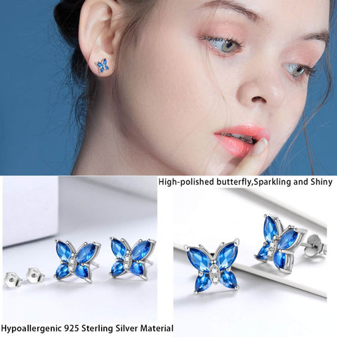 Boucles d'oreilles papillon pour femmes, pierre de naissance, saphir de septembre, bijoux pour filles, cadeau d'anniversaire Boucles d'oreilles papillon pour femmes, pierre de naissance, saphir de septembre, bijoux pour filles, cadeau d'anniversaire