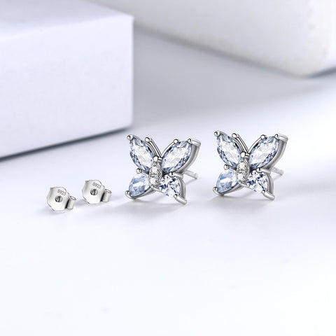 Damen-Ohrstecker, Schmetterlings-Geburtsstein, April-Diamant, Mädchen-Schmuck, Geburtstagsgeschenk Damen-Ohrstecker, Schmetterlings-Geburtsstein, April-Diamant, Mädchen-Schmuck, Geburtstagsgeschenk