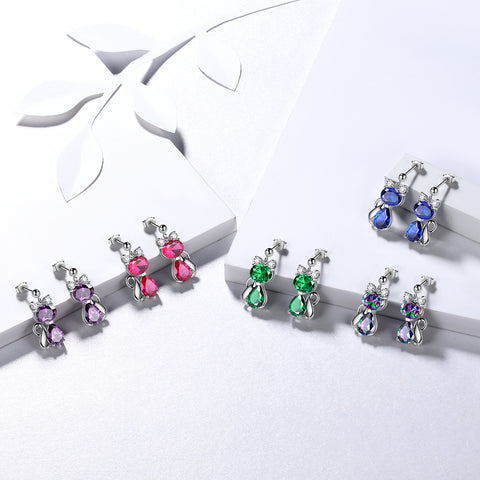 Pendientes de amatista con piedra natal de gato, joyería para mujeres y niñas, regalo de cumpleaños, plata de ley Pendientes de amatista con piedra natal de gato, joyería para mujeres y niñas, regalo de cumpleaños, plata de ley