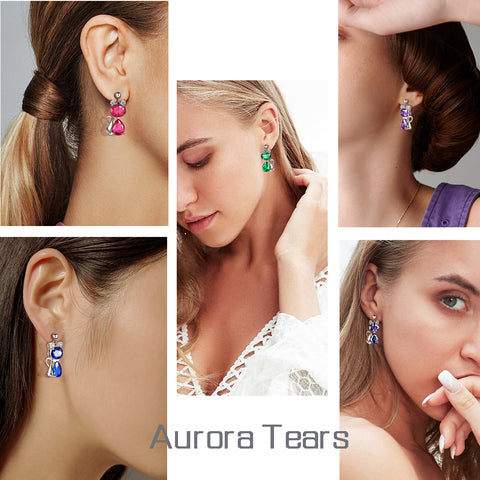 Pendientes de amatista con piedra natal de gato, joyería para mujeres y niñas, regalo de cumpleaños, plata de ley Pendientes de amatista con piedra natal de gato, joyería para mujeres y niñas, regalo de cumpleaños, plata de ley