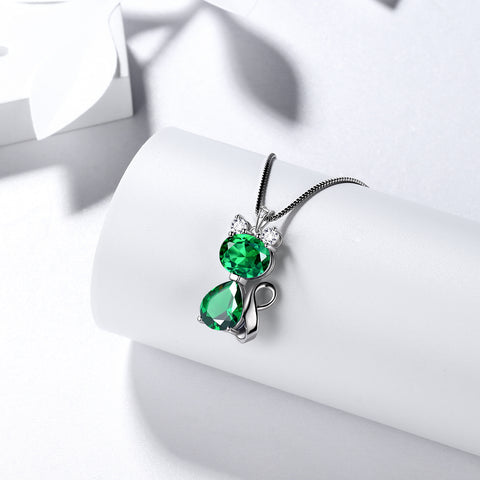 Cat Birthstone May Collana di smeraldi Donna Ragazza Gioielli Regalo di compleanno Argento sterling Cat Birthstone May Collana di smeraldi Donna Ragazza Gioielli Regalo di compleanno Argento sterling