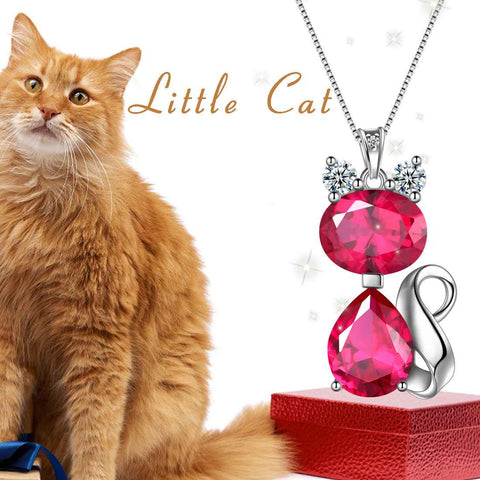 Collar de rubí con piedra natal de gato, joyería para mujeres y niñas, regalo de cumpleaños, plata de ley Collar de rubí con piedra natal de gato, joyería para mujeres y niñas, regalo de cumpleaños, plata de ley