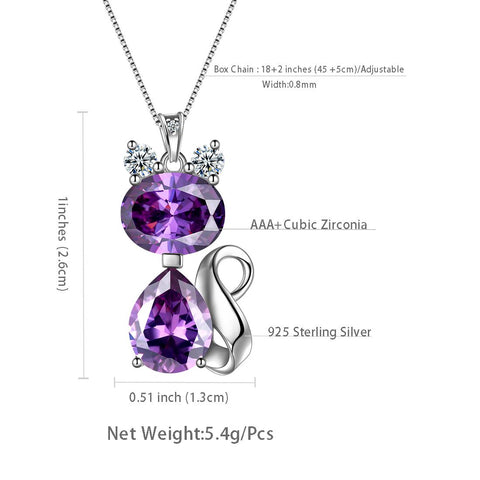 Pietra portafortuna del gatto, collana di ametista di febbraio, gioielli da donna, regalo di compleanno, argento sterling Pietra portafortuna del gatto, collana di ametista di febbraio, gioielli da donna, regalo di compleanno, argento sterling