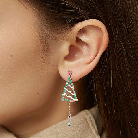 Weihnachtsbaum-Tropfen-Ohrringe, Schmuck, Damen- und Mädchen-Weihnachtsgeschenk, Sterlingsilber Weihnachtsbaum-Tropfen-Ohrringe, Schmuck, Damen- und Mädchen-Weihnachtsgeschenk, Sterlingsilber