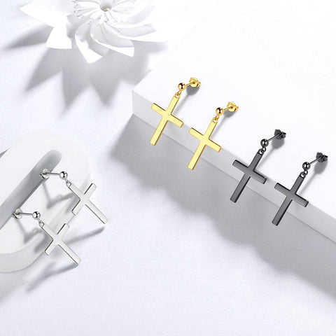 Boucles d'oreilles classiques en forme de croix pour femmes et hommes, bijoux en argent sterling Boucles d'oreilles classiques en forme de croix pour femmes et hommes, bijoux en argent sterling